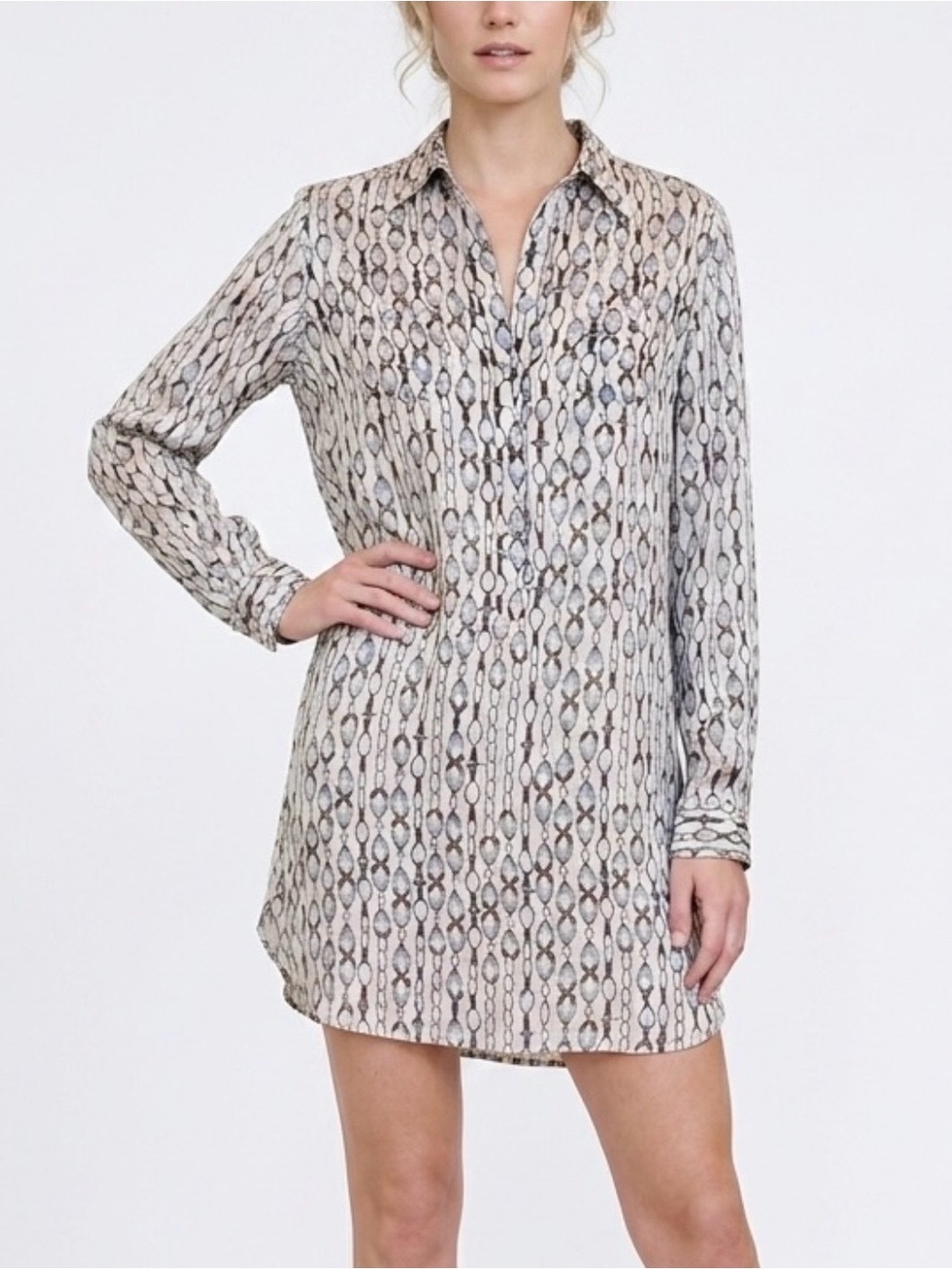 Roberta Scarpa Silk Print Mini Shirt Dress Lined Sz 10 Made in Italy Lightweight